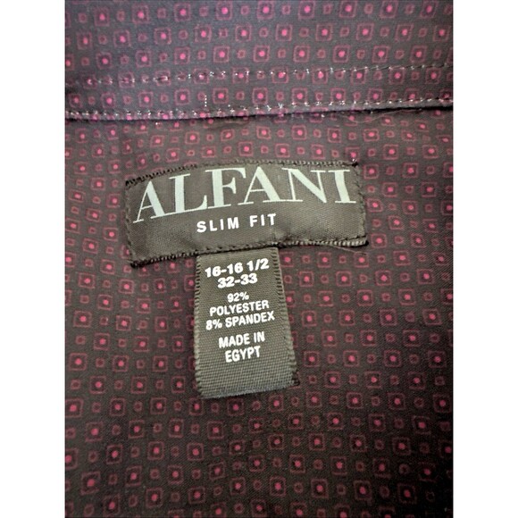 Alfani Mens Slim-Fit 4-Way Stretch Geo-Print Dress Shirt Black Red 16-16.5/32-33 - Picture 5 of 6